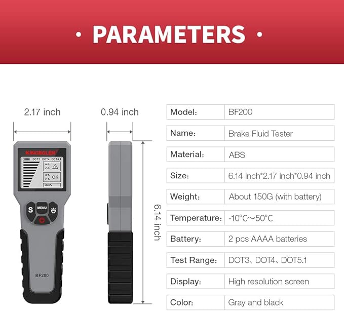Brake Fluid Tester, High Precision Car Brake Fluid Detector, Hydraulic Fluid/Liquid/Oil Moisture Analyzer with LCD Screen Audible Alarm DOT3 DOT4 DOT5.1 Tester,Automotive Replacement Level Sensors