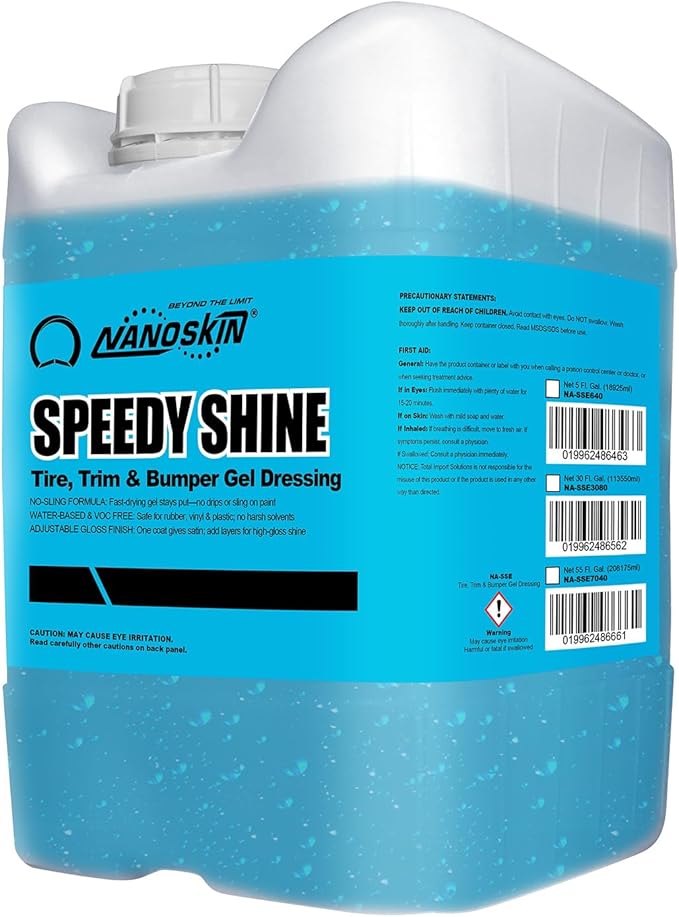 Nanoskin SPEEDY SHINE Exterior Tire & Trim Gel 5 Gallons - Restores and Conditions Faded Tires, Trim, Bumpers and Rubber for Car Detailing | Safe for Cars, Trucks, SUVs, Motorcycles, RVs & More