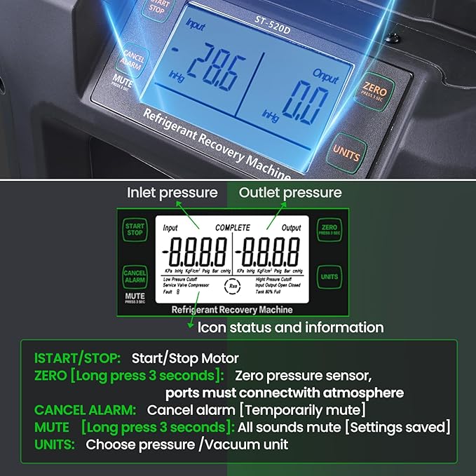 Super Stars Refrigerant Recovery Machine A2L-Compatible - 1 HP (750 W) Brushless Digital Display with Self-Cleaning Portable HVAC Unit for All Common CFC HFC HCFC