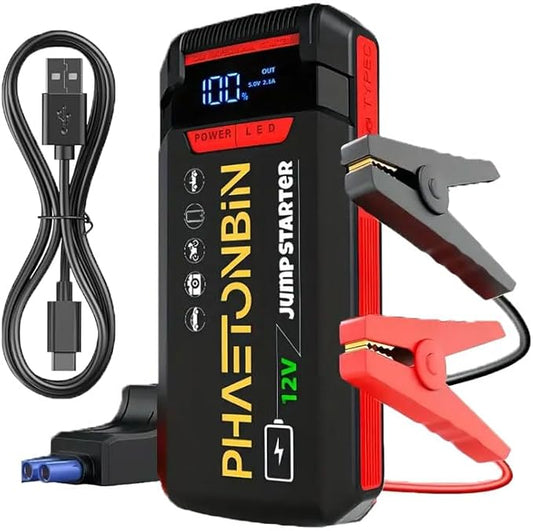 1500A Jump Starter for 7.0L Gas/3.5L Diesel Engine, 12V Car Battery Charger Portable with Jumper Cables,LED Display, LED Light, Power Bank with USB, Type C Port