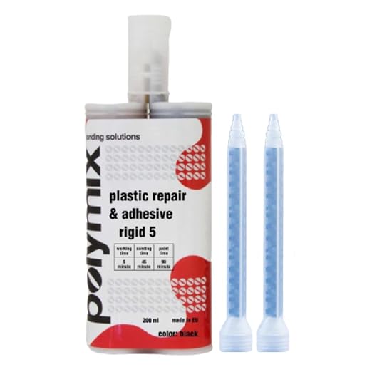 Polymix Rigid 5 Minute Working Time Automotive Multipurpose Plastic Repair and Adhesive 200ml Cartridge & Two Application Mixing Nozzles