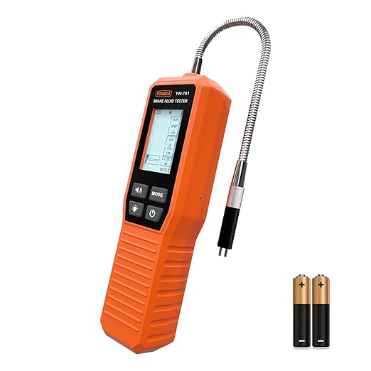 Brake Fluid Tester for DOT3 DOT4 DOT5.1, Digital Brake Fluid Moisture Tester with 200mm Flexible Corrosion-Resistant Probe, Dual Alarm and Backlit LCD for Automotive Maintenance