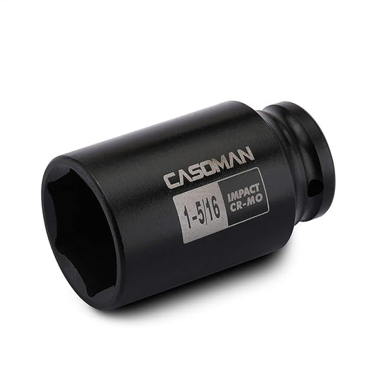 CASOMAN 1/2-Inch Drive 6-Point Deep Impact Socket- 1-5/16'' (SAE), CR-MO, for Axle Shaft Nuts, High-Torque, Corrosion-Resistant