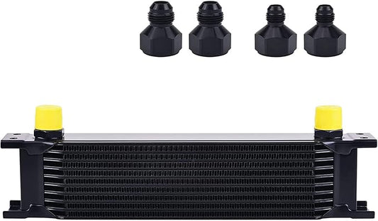 EVIL ENERGY 10 Row Oil Cooler, 10AN Stacked Plate Transmission Engine Cooler Universal British Radiator Aluminium Black