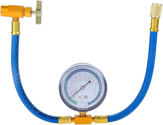 R134A AC Refrigerant Recharge Hose, with 70 mm Gauge and 1/2" Female Freon Can Tap for R12 R22 Port, for Auto or Air Conditioner and Refrigerator Refrigerant System