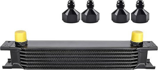 EVIL ENERGY 7 Row Oil Cooler, 10AN Stacked Plate Transmission Engine Cooler Universal British Radiator Aluminium Black