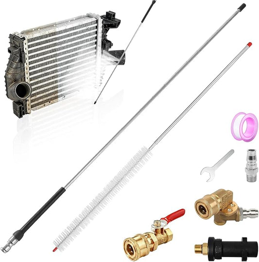40in Radiator Cleaning Wand,4500 PSI Stainless Steel Radiator Cleaner Tool with 4 Brass Connectors,Cleaning Brush and Wrench,Pressure Washer Radiator Wand Fit for Cars,Trucks,Rvs (Round Tube)