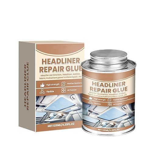 Headliner Repair Glue, High Strength Automotive Interior Adhesive, Weather-Resistant All-Purpose Fabric and Leather Repair Kit, 125ml/4.23oz