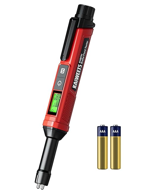 KAIWEETS Brake Fluid Tester Pen with Corrosion Resistance Probe, High-Precision Brake Fluid Moisture Tester with Data Hold Function, Buzzer Alarm, 3 Colors Backlight, Calibrated for DOT3, DOT4, DOT5.1