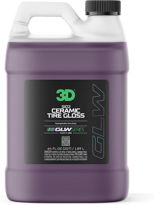 3D GLW Series SiO2 Ceramic Tire Gloss – High Shine Hydrophobic Tire Dressing | UV Protection, No Sling | Deep Black Wet Look | Long-Lasting Ceramic Finish |64 oz