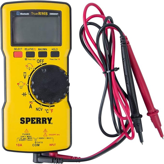 Sperry Instruments DM6850T Digital Multimeter, Thin, TRMS, Bluetooth, Autoranging, 600 V AC/DC, 10A Current, Con﻿Tinuity, Resistance, Capacitance, Frequency, Temperature
