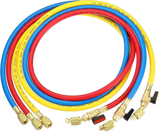 PATIKIL 1/4 SAE Refrigerant Charging Hose, 3 Pack 4.9ft 800 PSI 4000 PSI Manifold Gauge Hose with AC Adapters for Air Conditioner HVAC Refrigeration