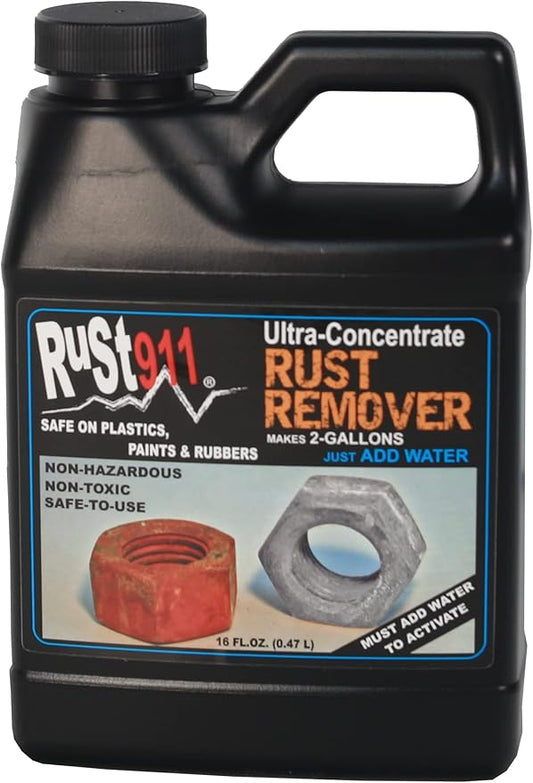 Rust911: Makes 2-Gallons of Rust Remover Dissolver - Economical, Safe-to-Use, No Acids - Fast Rust Removal Without Sanding or Harsh Chemicals - Ultra-Concentrated 16-Ounce Bottle
