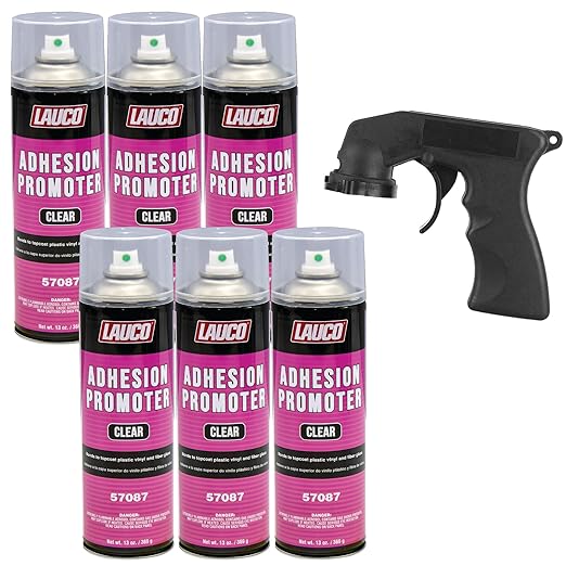 LAUCO Automotive Adhesion Promoter 13 oz Aerosol Spray Can with Aerosol Spray Gun - Pack of 6 - Use on Multi Surfaces Like Automotive Plastics, Bumpers, Vinyl Trim and Fiberglass