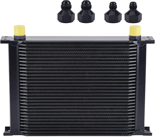 EVIL ENERGY 30 Row Oil Cooler, 10AN Stacked Plate Transmission Engine Cooler Universal British Radiator Aluminium Black